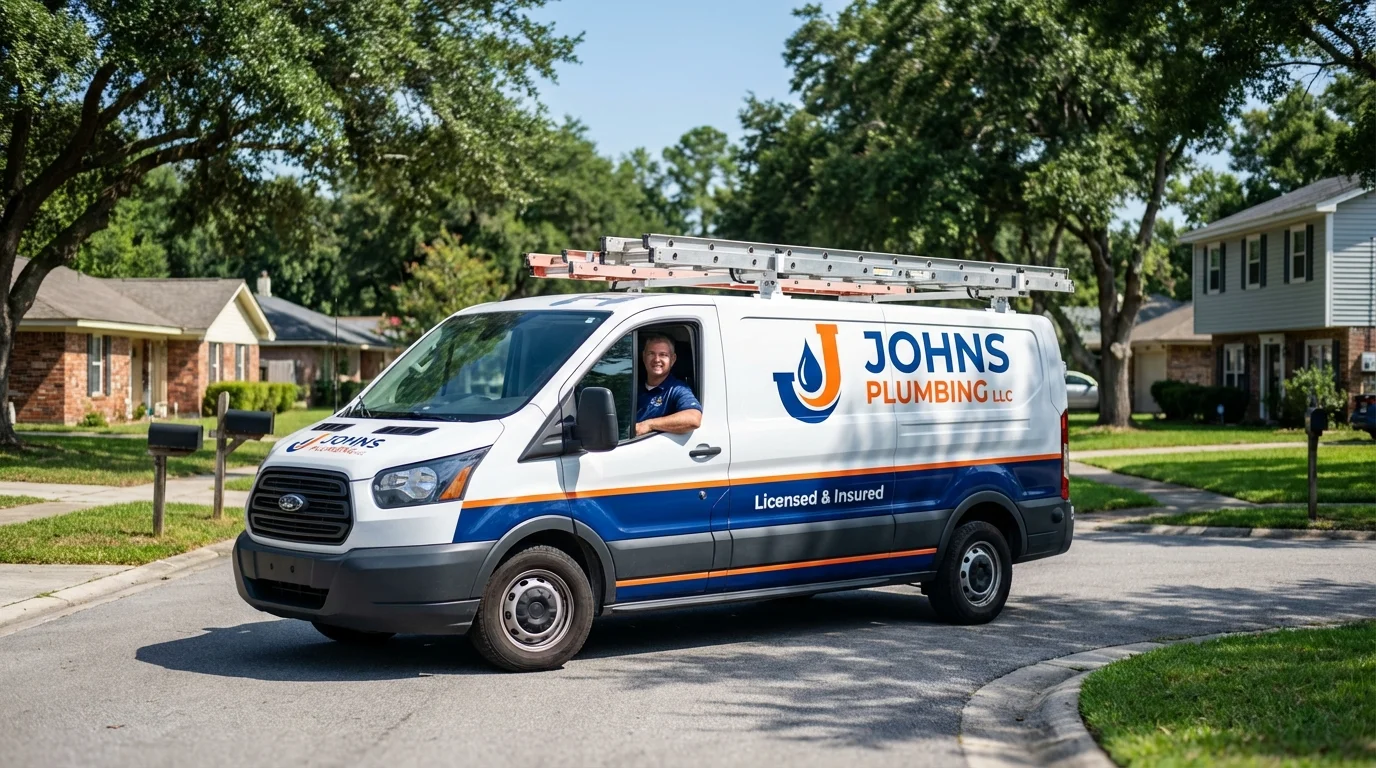 Johns Plumbing LLC service van in Clinton, AR