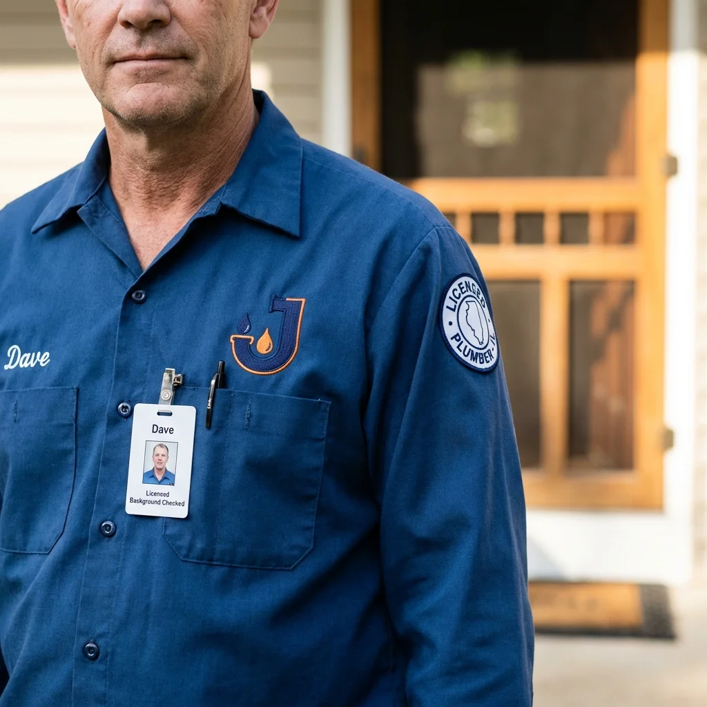 Licensed plumber showing ID badge in Clinton, AR