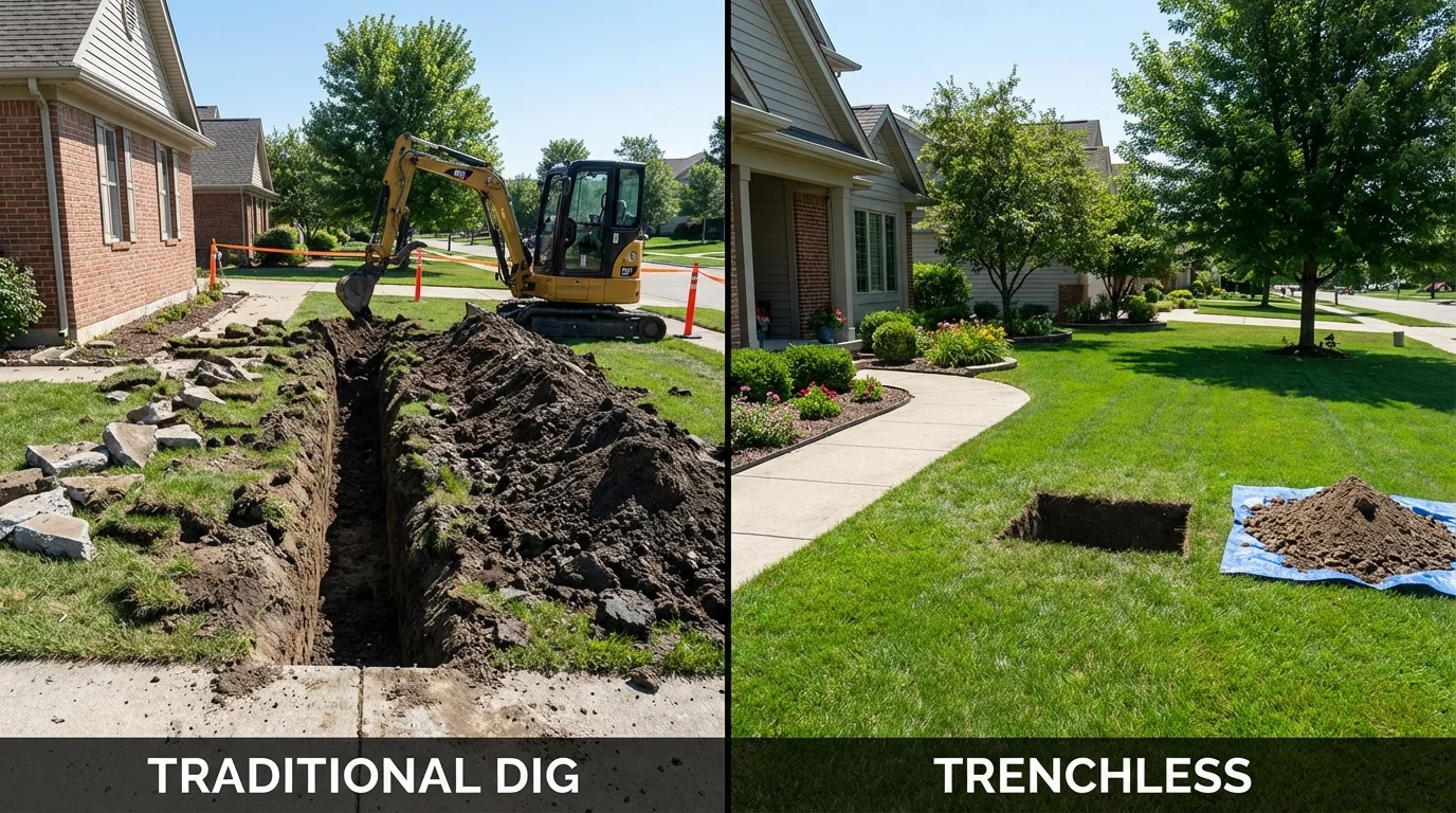 Trenchless sewer repair with minimal yard damage versus traditional excavation in Clinton, AR